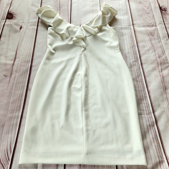 NWT Lauren Ralph Lauren Ruffle V-neck Sheath Dress Cream White | Women's Size 12 - Picture 4 of 11